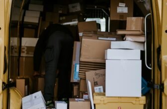 Mover loading cardboard boxes into a van, illustrating a moving service review