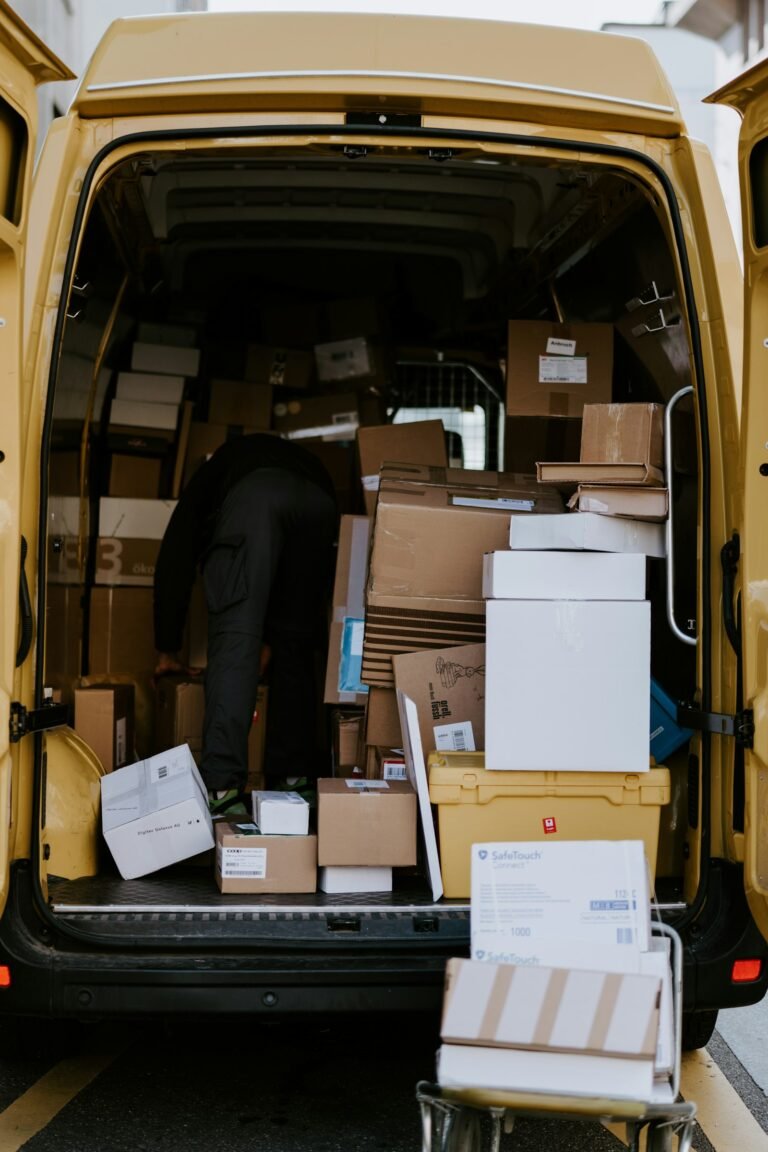 Mover loading cardboard boxes into a van, illustrating a moving service review